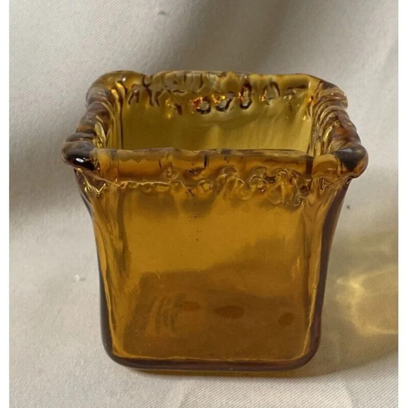 Amber Art Glass Square Cube Votive Candle Holder Spain MCM Retro Style 3” - Picture 1 of 8